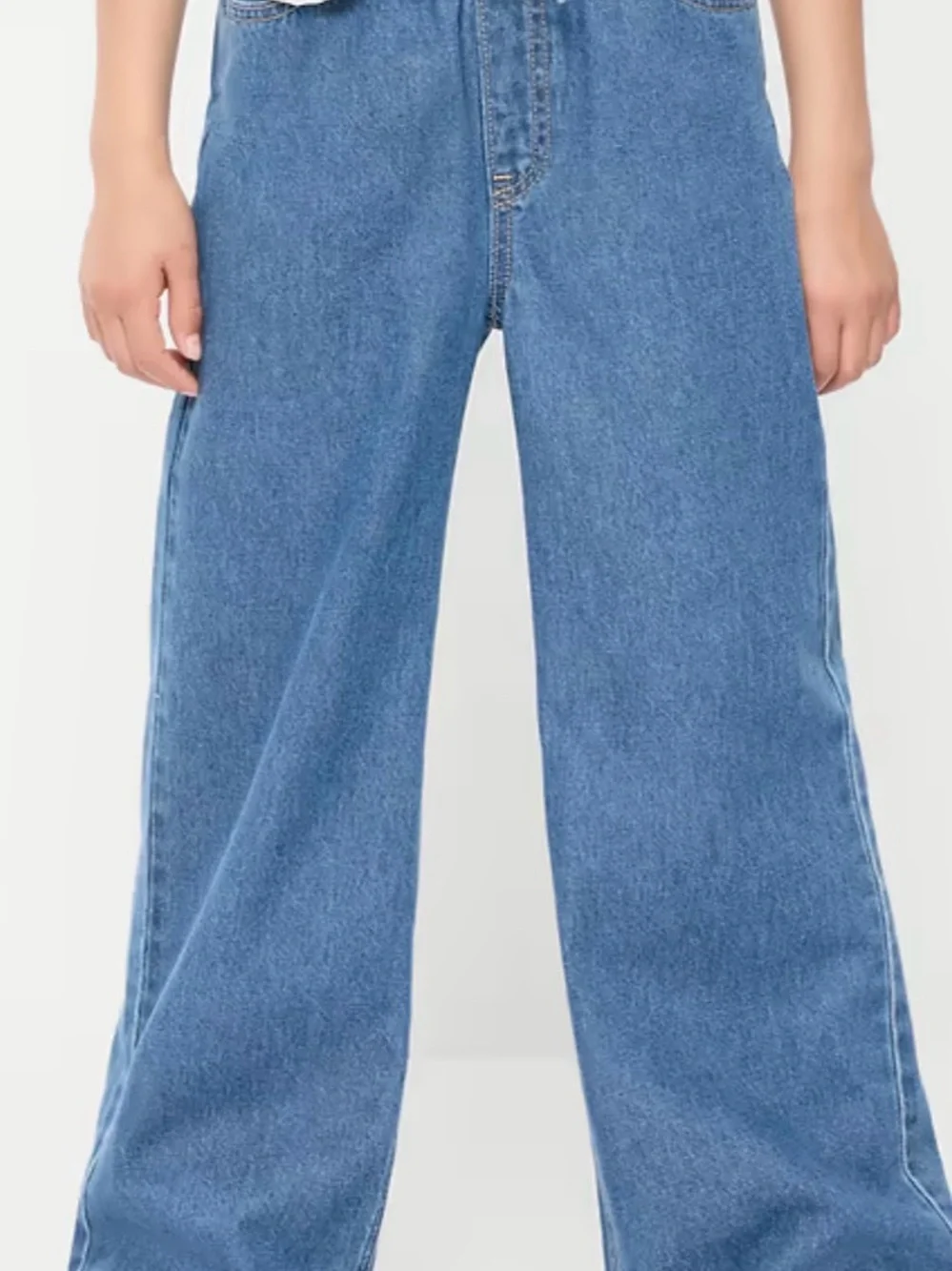 Old Navy High-Rise Baggy Jeans - Blue with Tan Stitching
